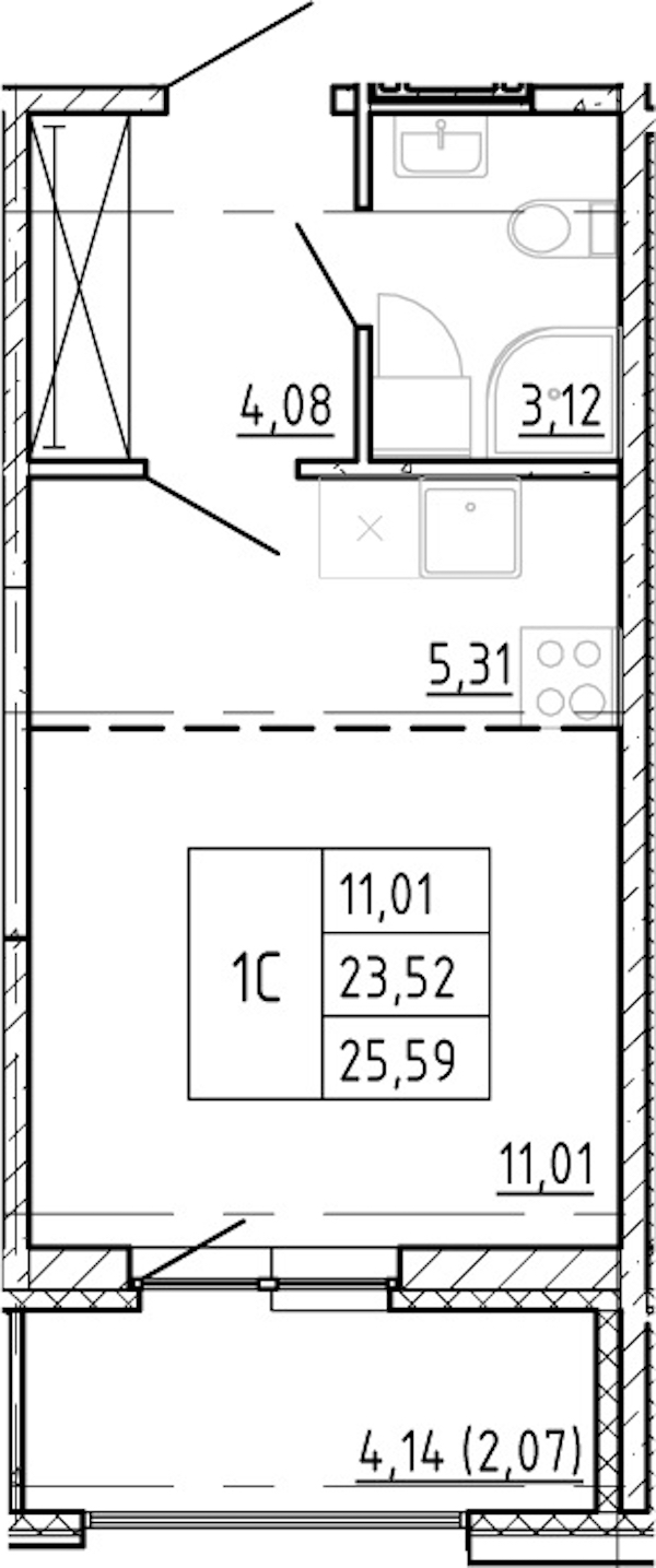 Квартира студия 23.52 м², 8/12 эт., ЖК «Полис Новоселье»